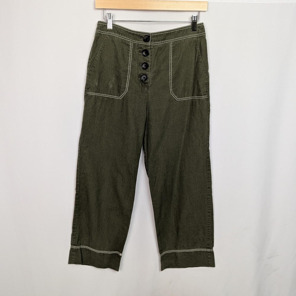 Boden Linen Button Front Wide Crop Pants